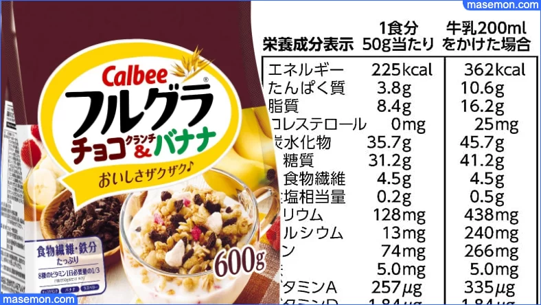 カルビー フルグラ チョコクランチ&バナナ：品質表示